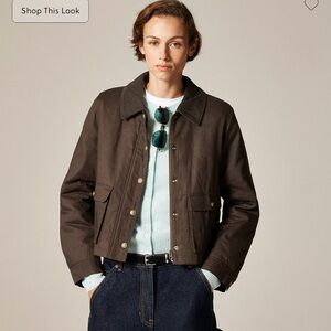 J. Crew Cropped barn jacket Corduroy collar in ripstop cotton Large